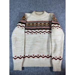 VTG Gimbels Geometric Fair Isle Pullover Sweater Mens Medium Beige Cable Knit